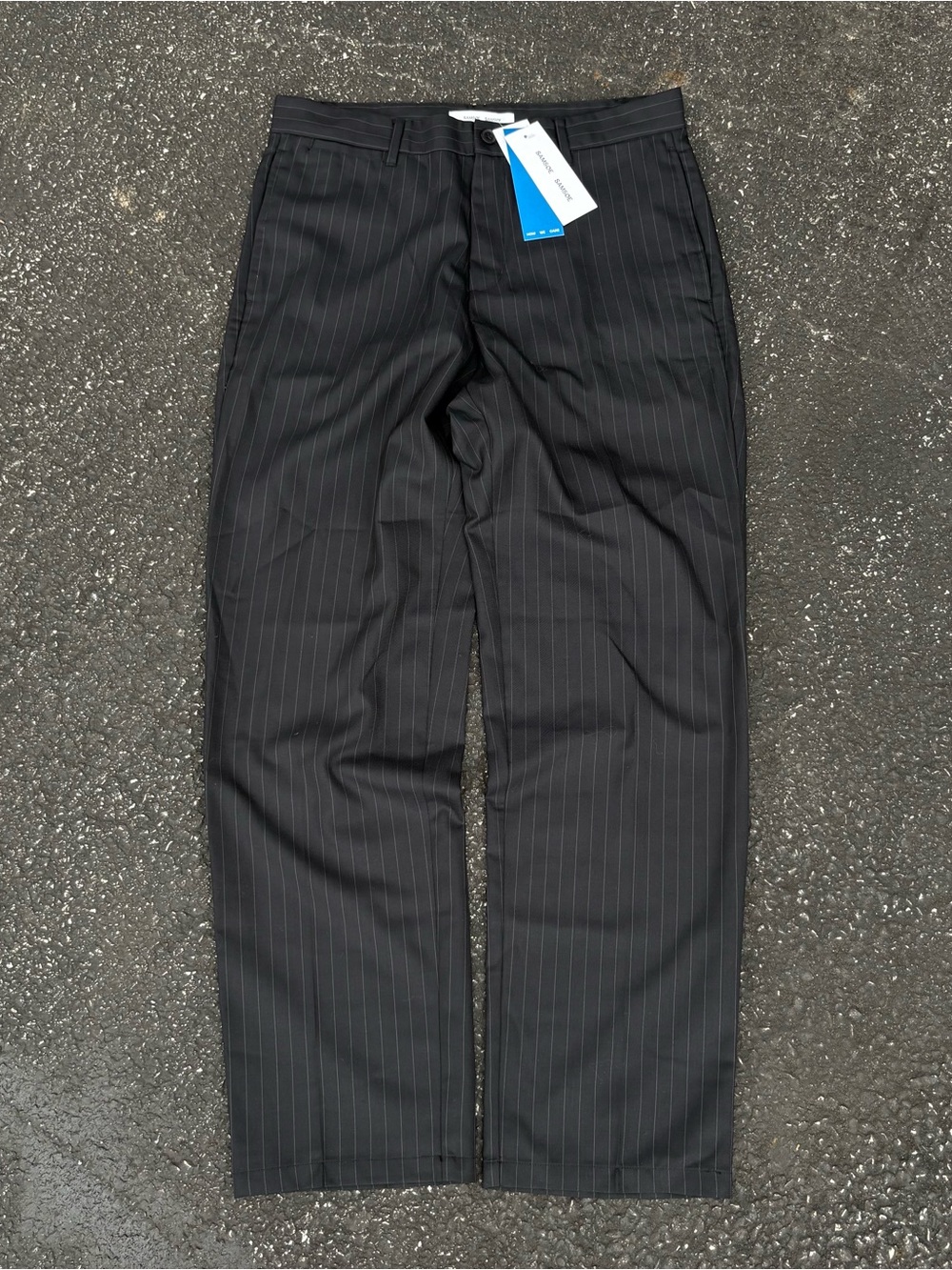 NWT Samsoe Samsoe Sajohnny Black Pinstripe Trousers Mens EU 48 US 33x31 Pants